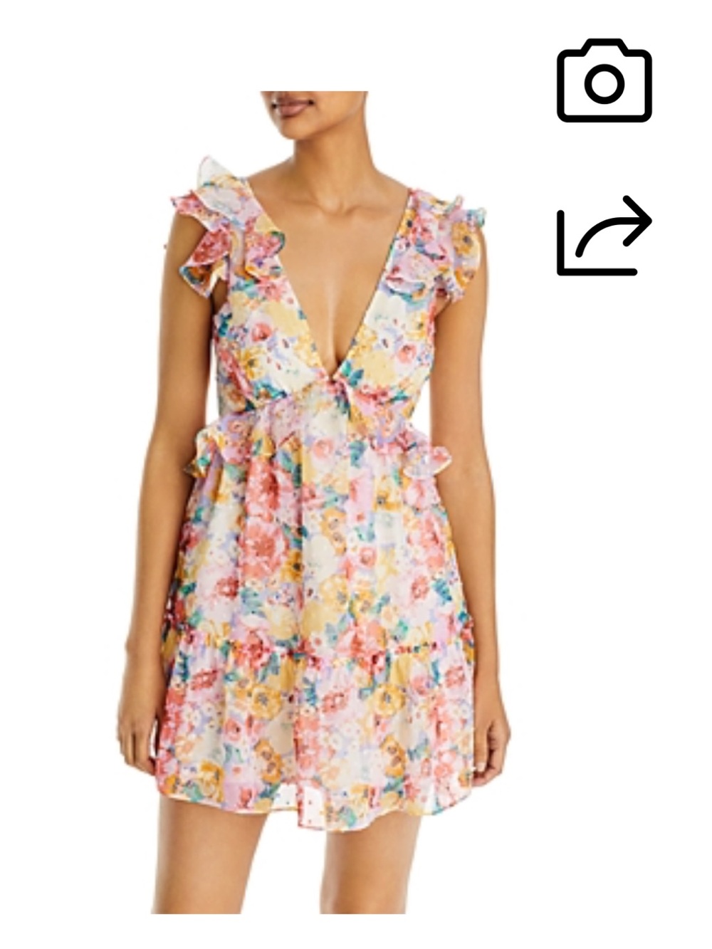 Aqua Floral Ruffle V-Neck Mini Dress in Pink Yellow Blue